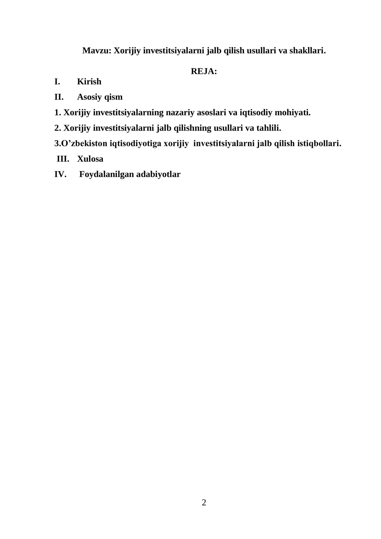 Xorijiy investitsiyalarni jalb qilish usullari va shakllari 2