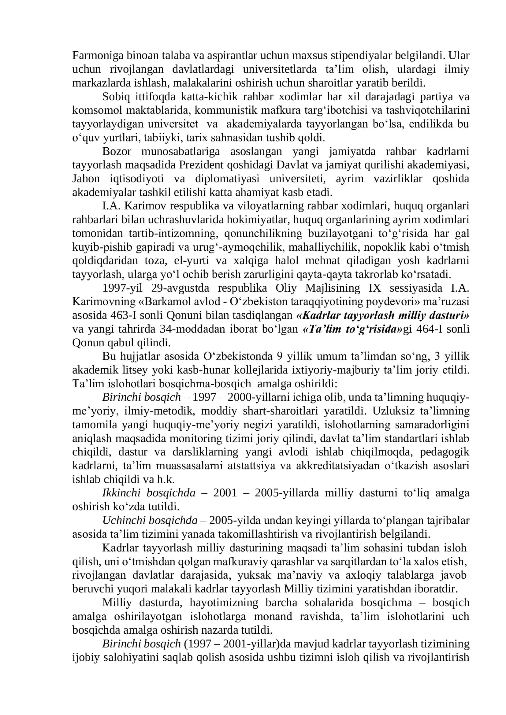 9-mavzu. O‘zbekiston Respublikasida ta’lim sohasida amalga oshirilgan islohotlar 2