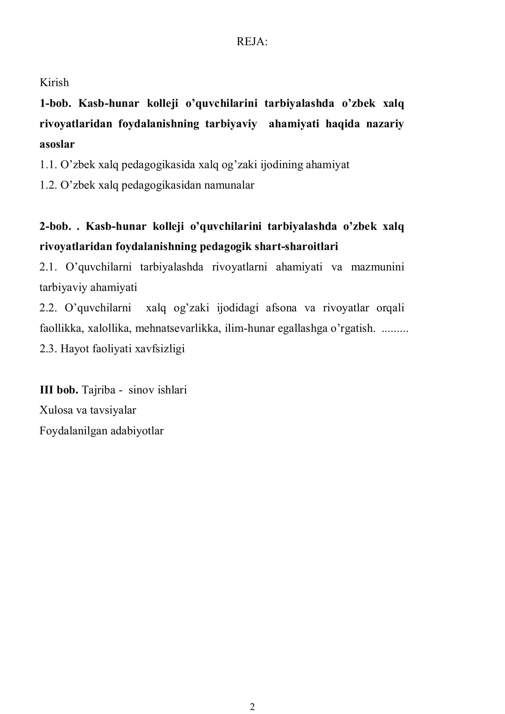 Kasb-hunar kolleji o’quvchilarini tarbiyalashda o’zbek xalq rivoyatlaridan foydalanish 2
