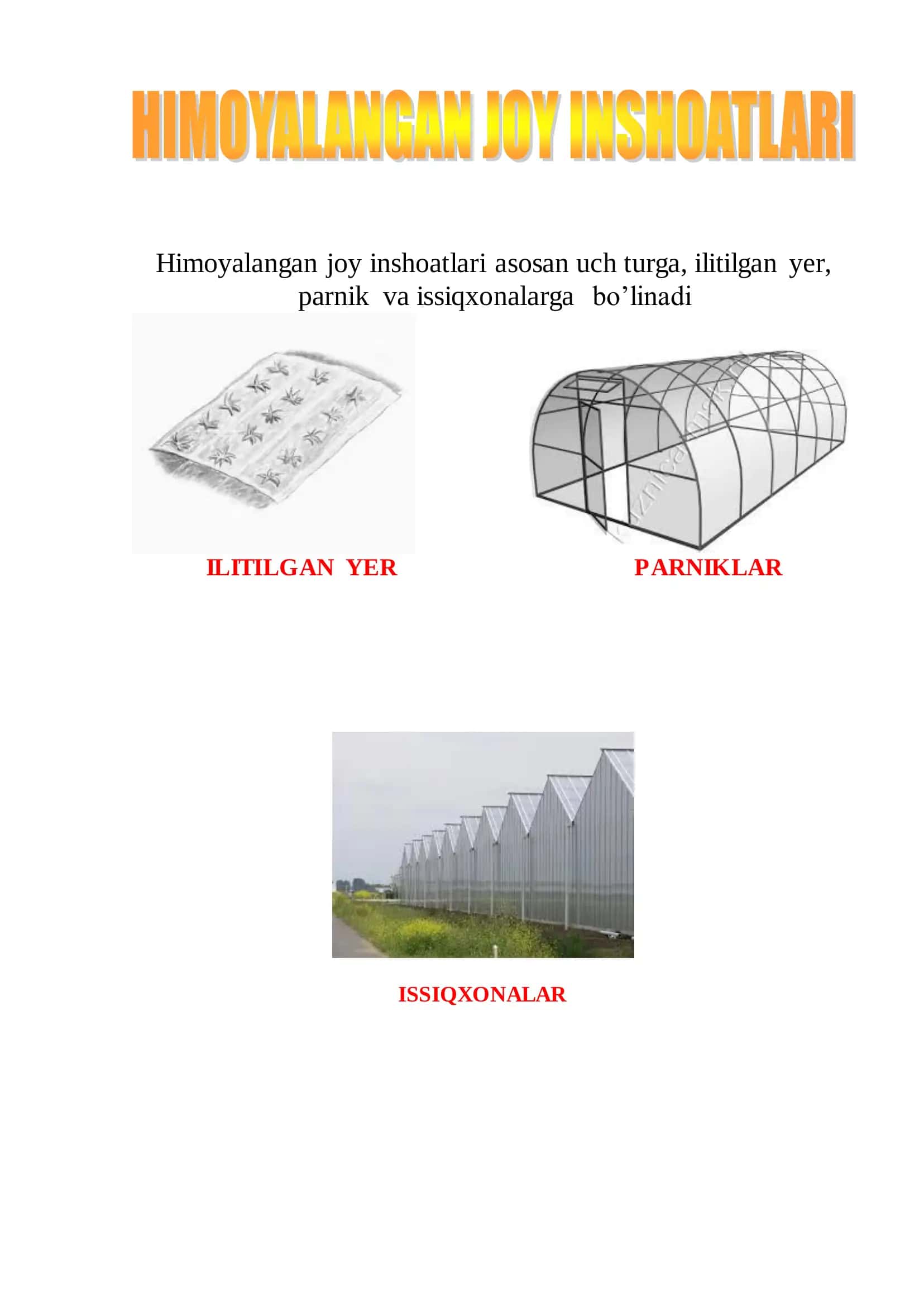 Himoyalangan joy sabzavotchiligi fanidan Refarat 2