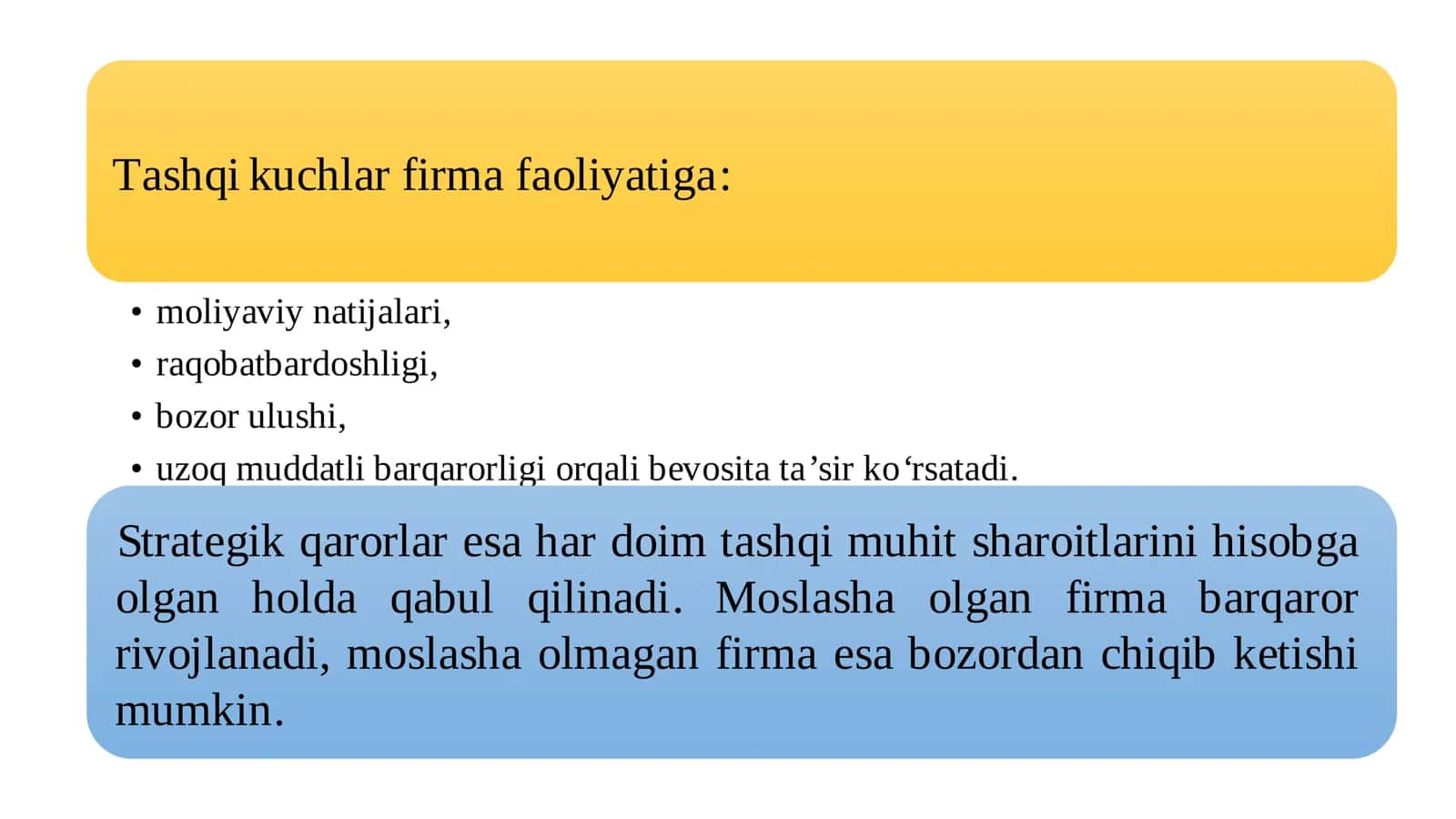 5-mavzu. Ijtimoiy, siyosiy/huquqiy, iqtisodiy va tehnologik kabi tashqi kuchlarning firma faoliyati va strategik qaror qabul qilishga ta’siri 2