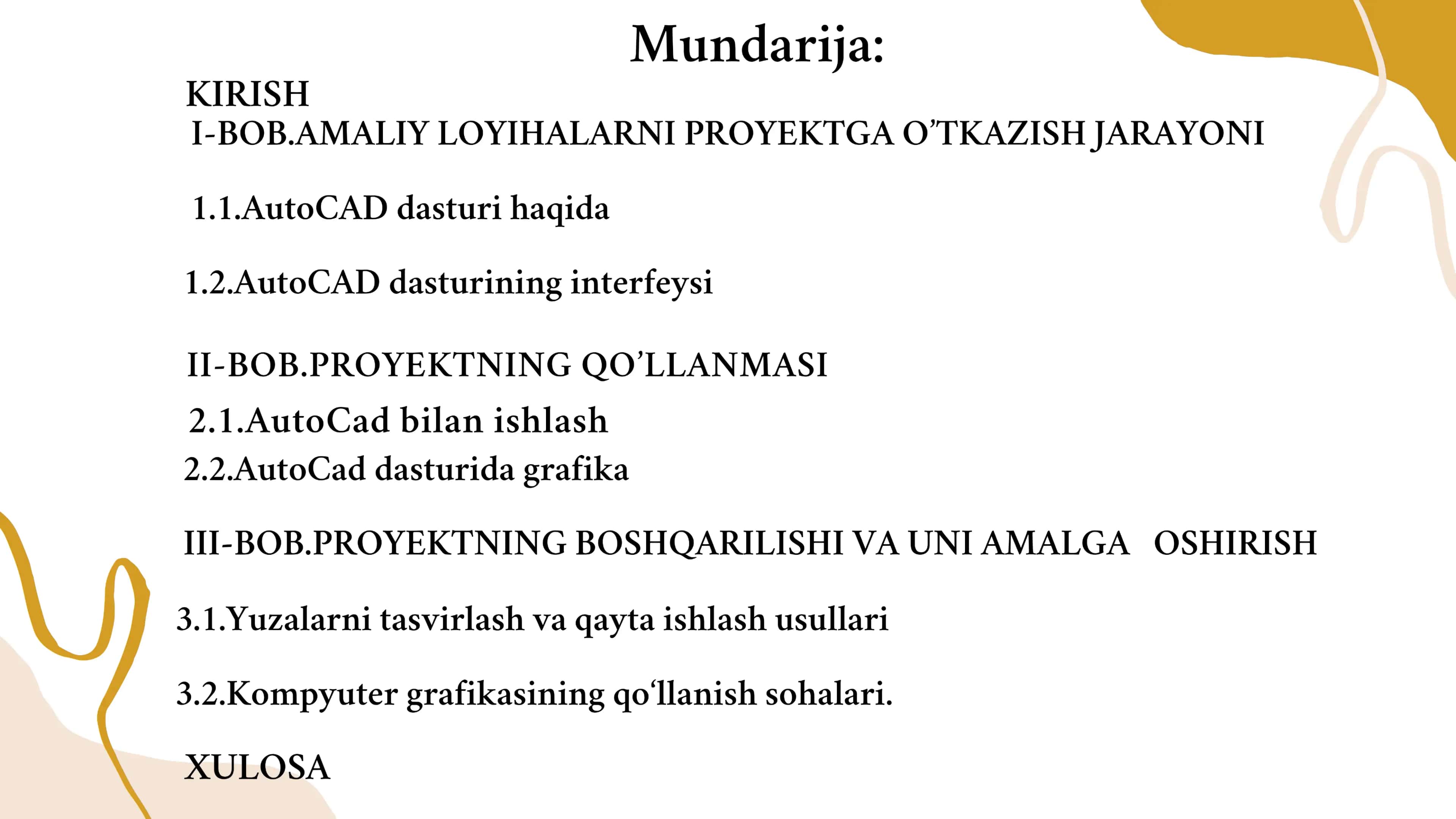 AutoCad dasturida amaliy loyihalarni proyektga o'tkazish jarayoni 2