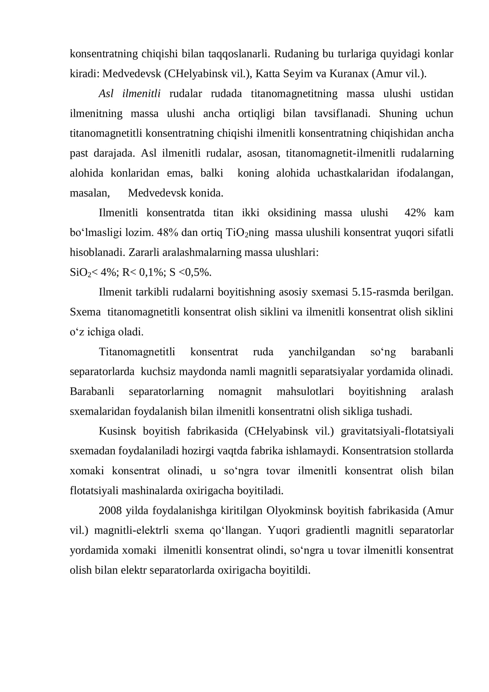 Ilmenit tarkibli rudalarni boyitish texnologiyasi 2