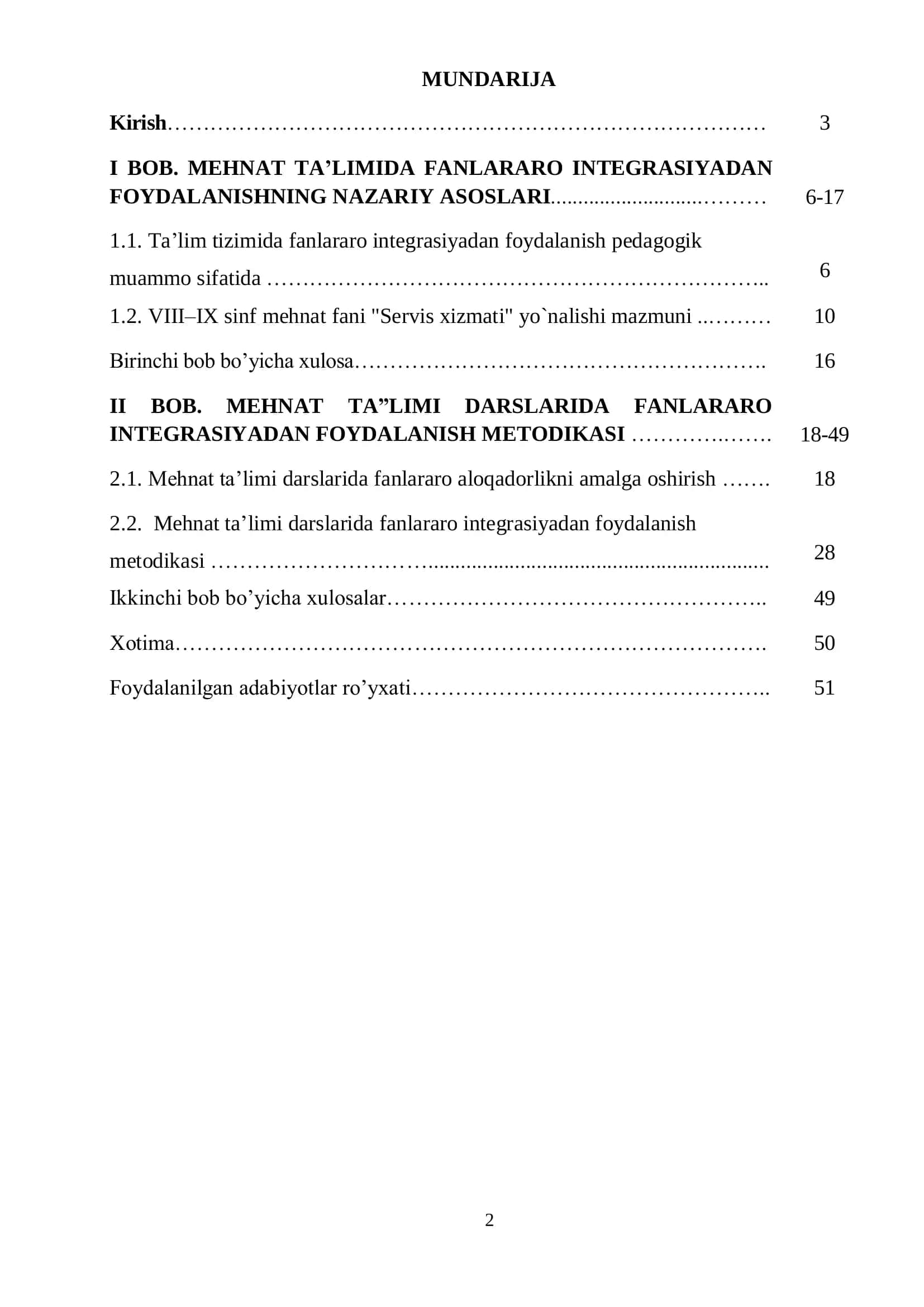 MEHNAT TA’LIMIDA FANLARARO INTEGRASIYADAN FOYDALANISHNING NAZARIY ASOSLARI 2