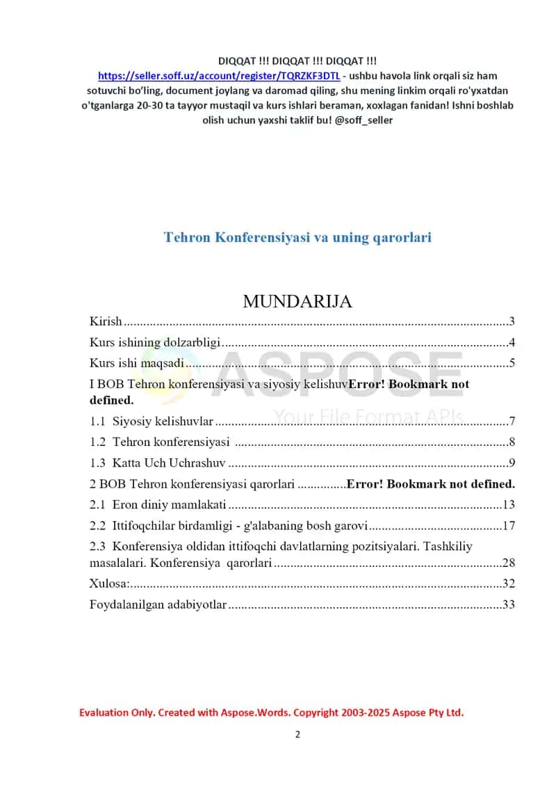 Tehron konferensiyasi va uning qarorlari (kurs ishi) 2