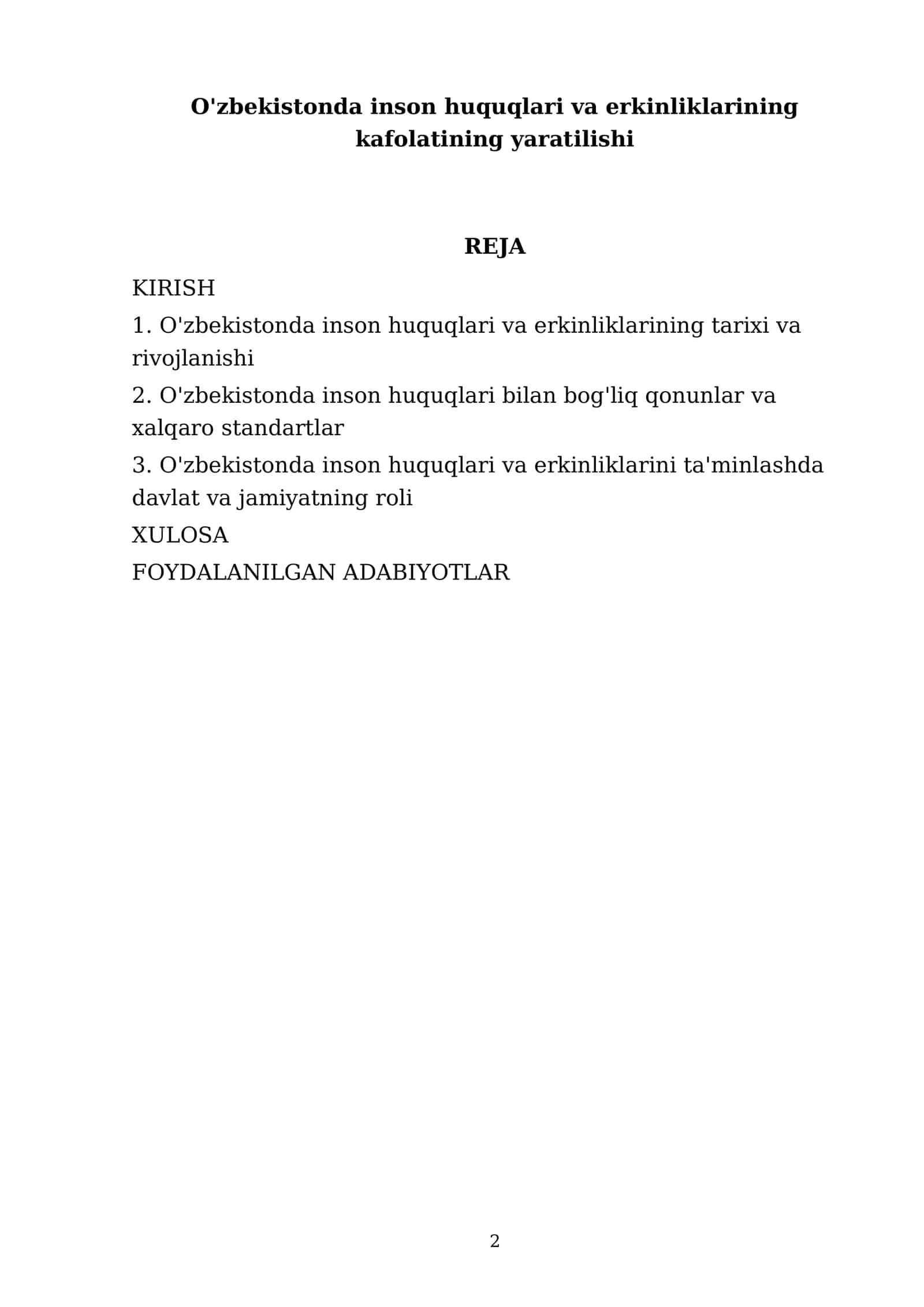 O'zbekistonda inson huquqlari va erkinliklarining kafolatining yaratilishi 2