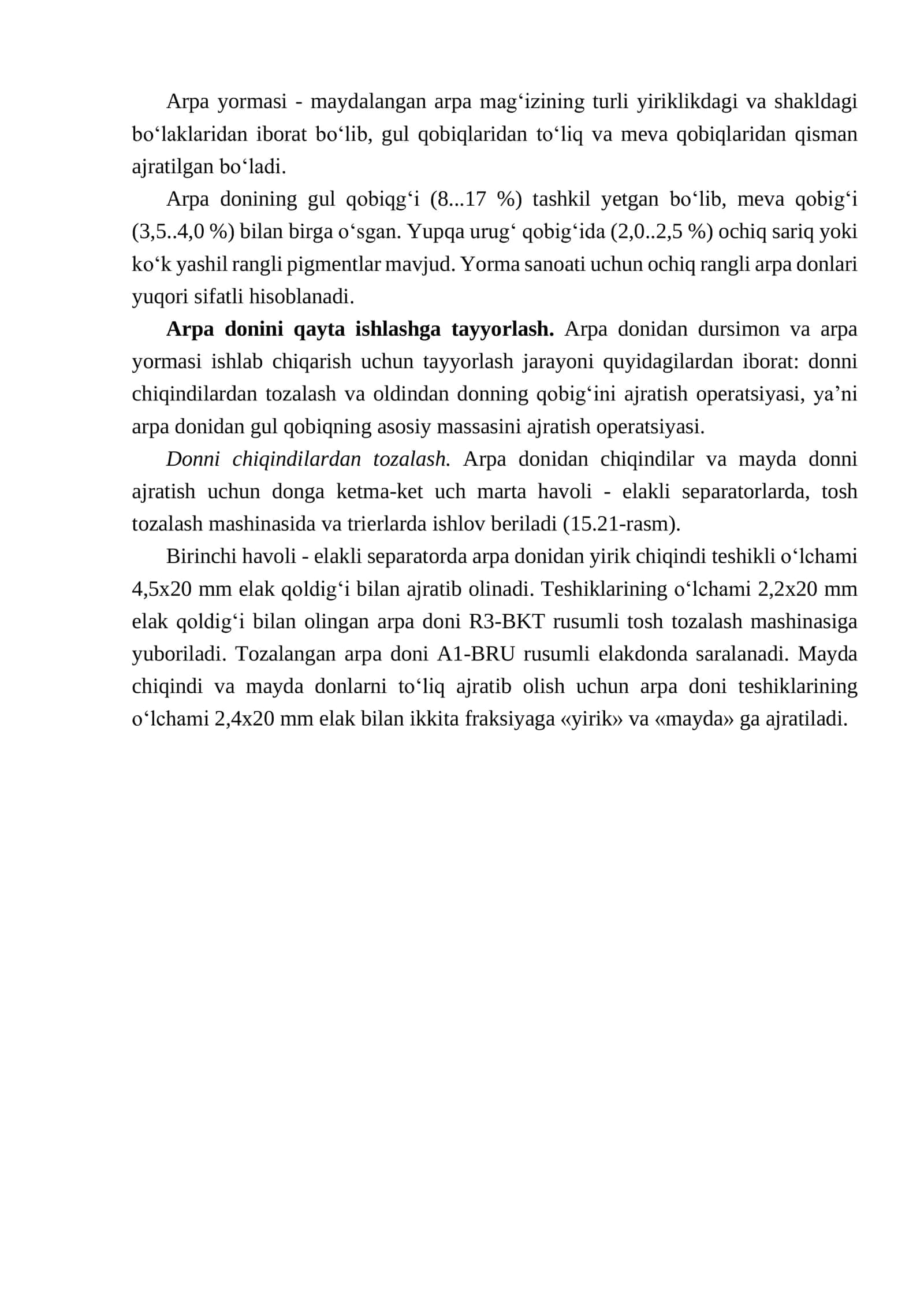 Arpa donidan yorma ishlab chiqarish texnologiyasi 2