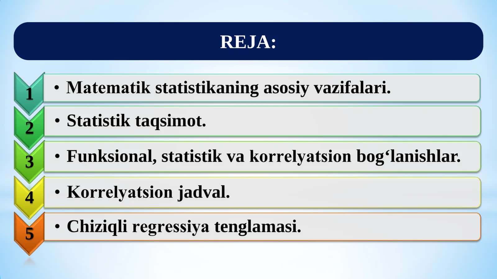Funksional, statistik va korrelyatsion bog'lanishlar. Chiziqli regressiya tenglamasi 2