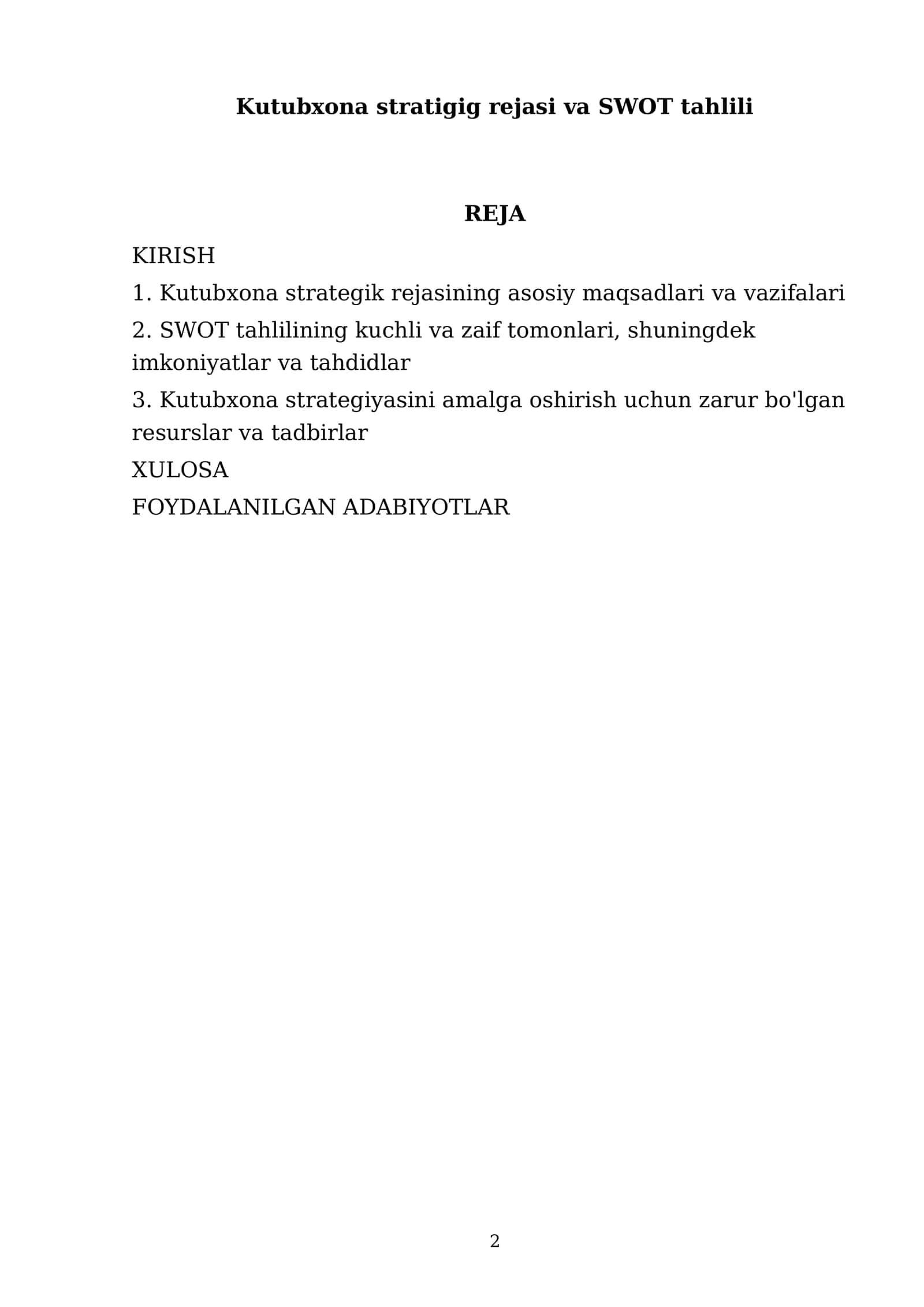 Kutubxona stratigig rejasi va SWOT tahlili 2