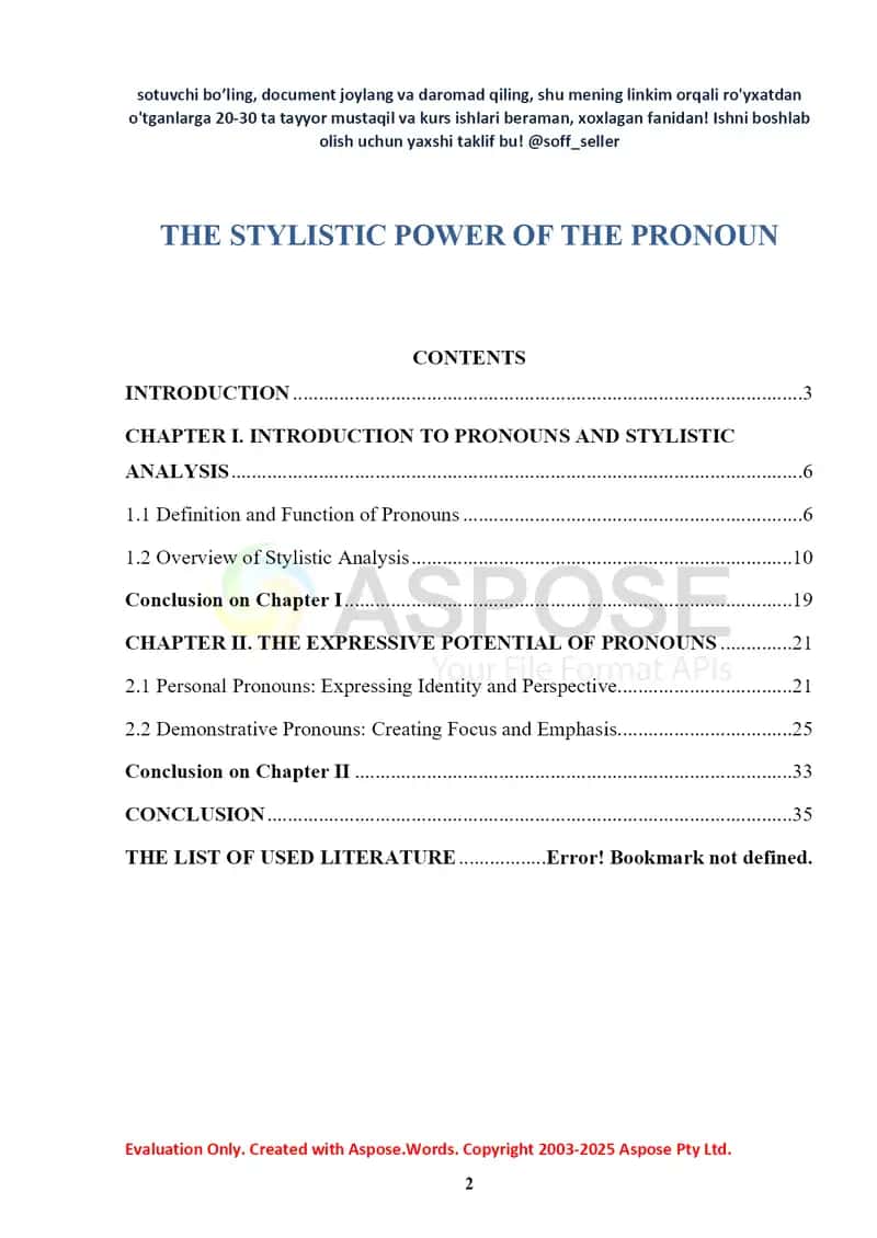 Kurs ishi – The Stylistic Power of the Pronoun 2