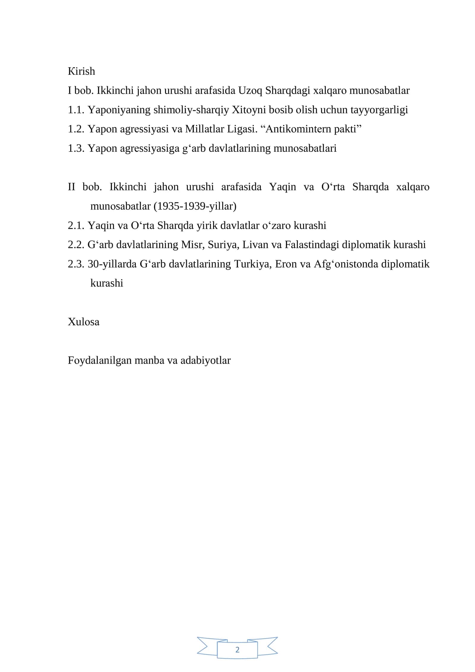 Ikkinchi jahon urushi arafasida Osiyo mamlakatlarining siyosiy ahvoli 2