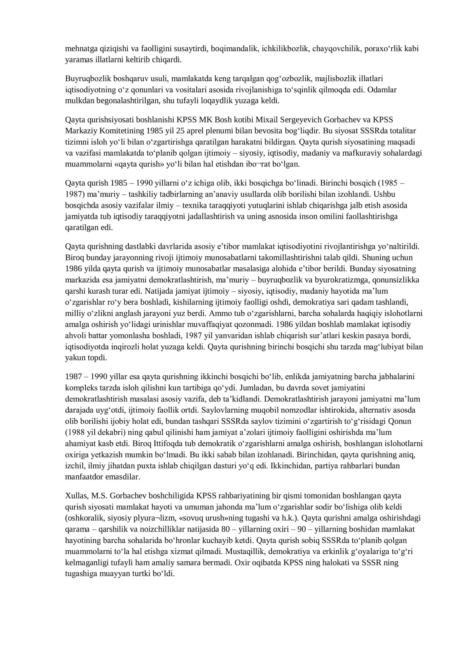 Mustaqillikka erishish arafasida Oʻzbekistondagi ijtimoiy-siyosiy jarayonlar 2