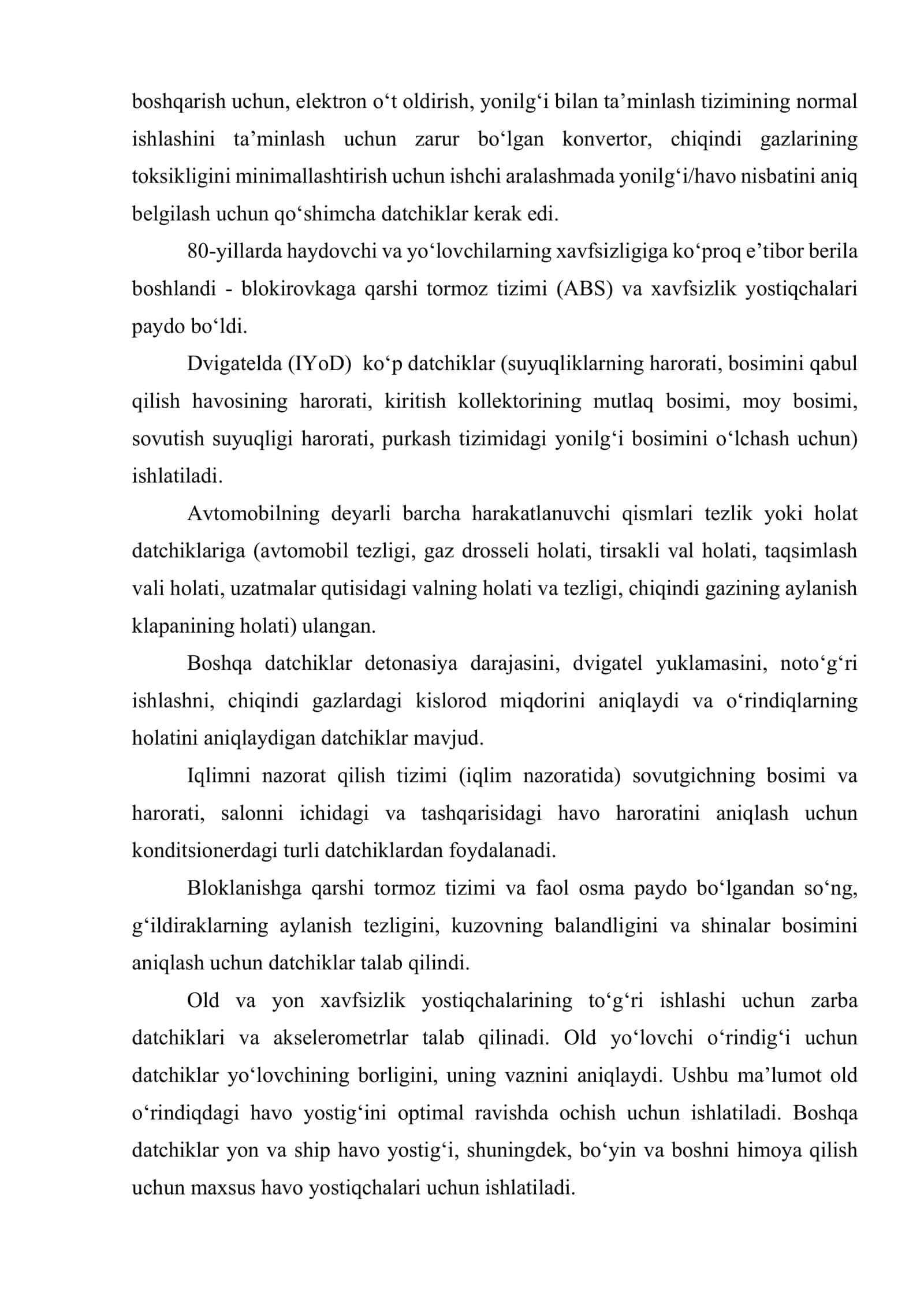 Yordamchi elektr jihozlar. Elektr datchiklari. Elektrodvigatellar. Tovush signallari. 2