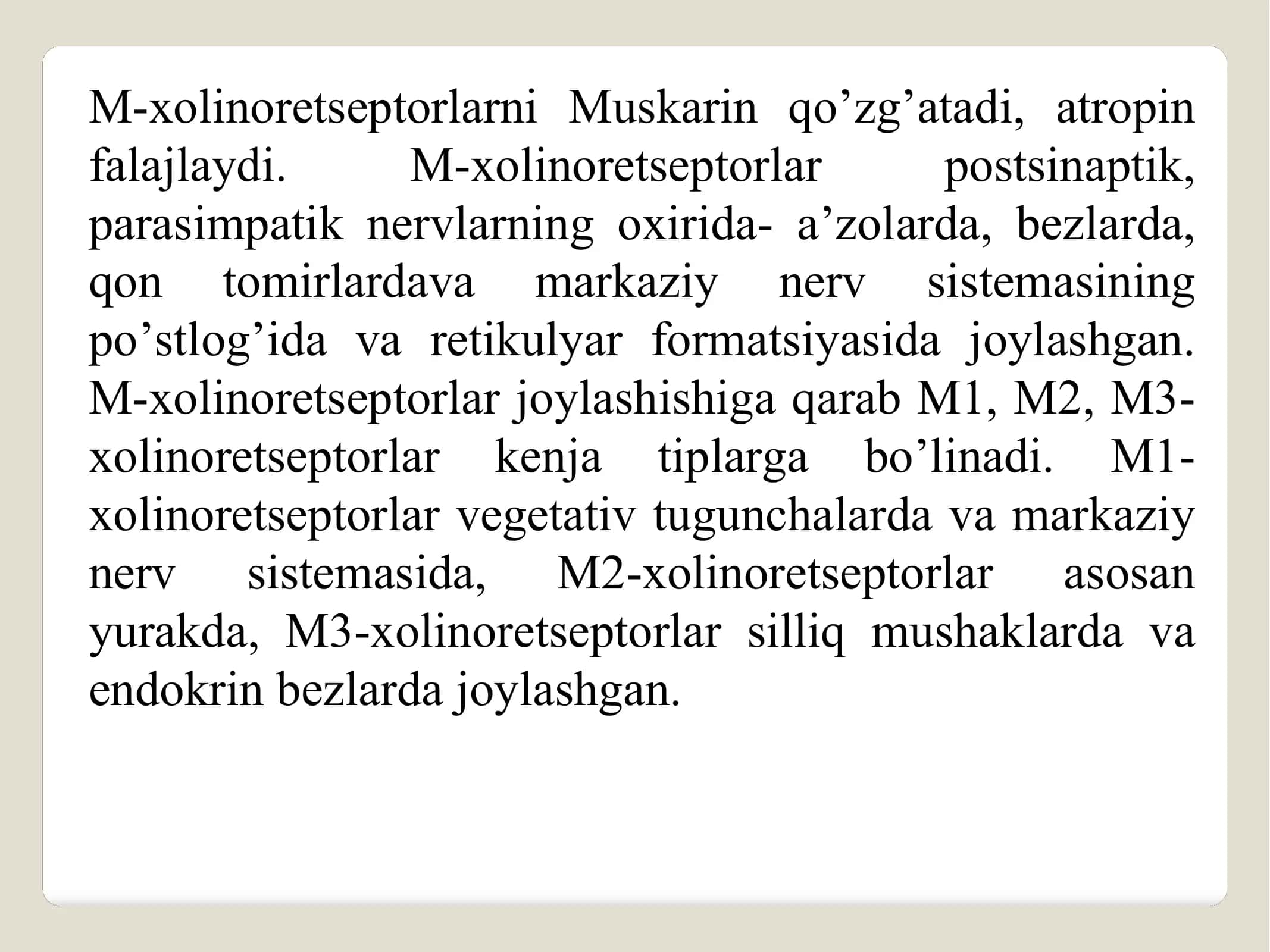 M-xolinoretseptorlarga tasir etuvchi vositalar 2