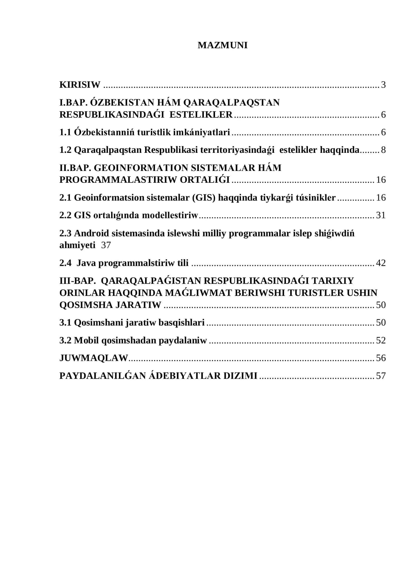 TURIZM TARAWINDA GEOINFORMATSIYALIQ SISTEMALARDI QOLLAW (Qaraqalpaqstan turizm marshrutlari misalinda ) temasina 2