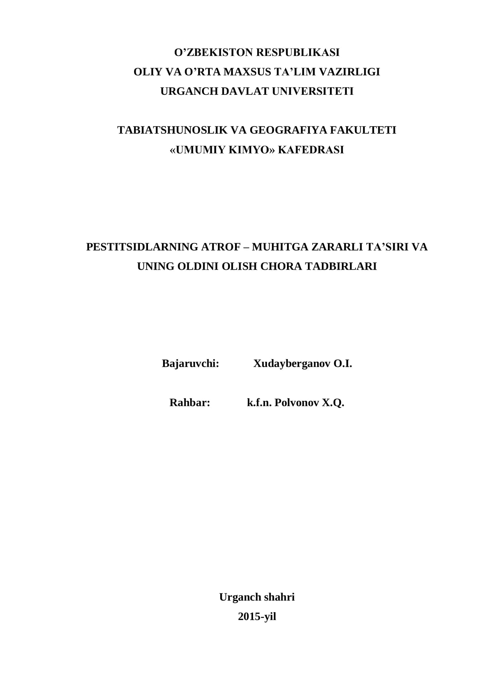Pestitsidlarning atrof – muhitga zararli ta’siri va uning oldini olish chora tadbirlari 2
