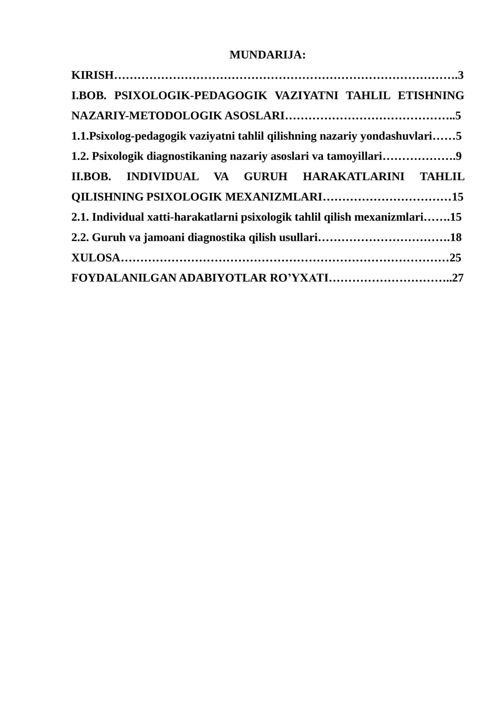 PSIXOLOG-PEDAGOGIK VAZIYATNI TAHLIL ETISH (INDIVIDUAL VA GURUH XARAKATLARI, SHAXS YOKI JAMOA DIAGNOSTIKASI) 2
