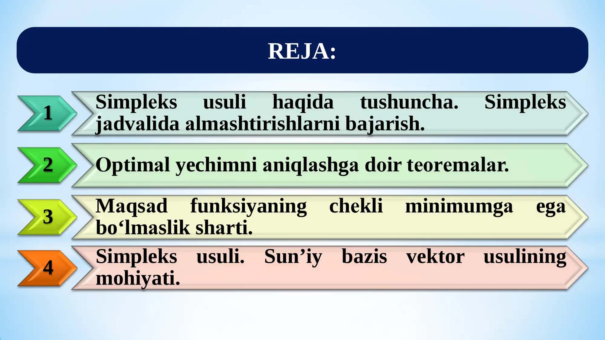 Amaliy matematika 1: Chiziqli programmalashtirish masalasini simpleks usulida yechish 2