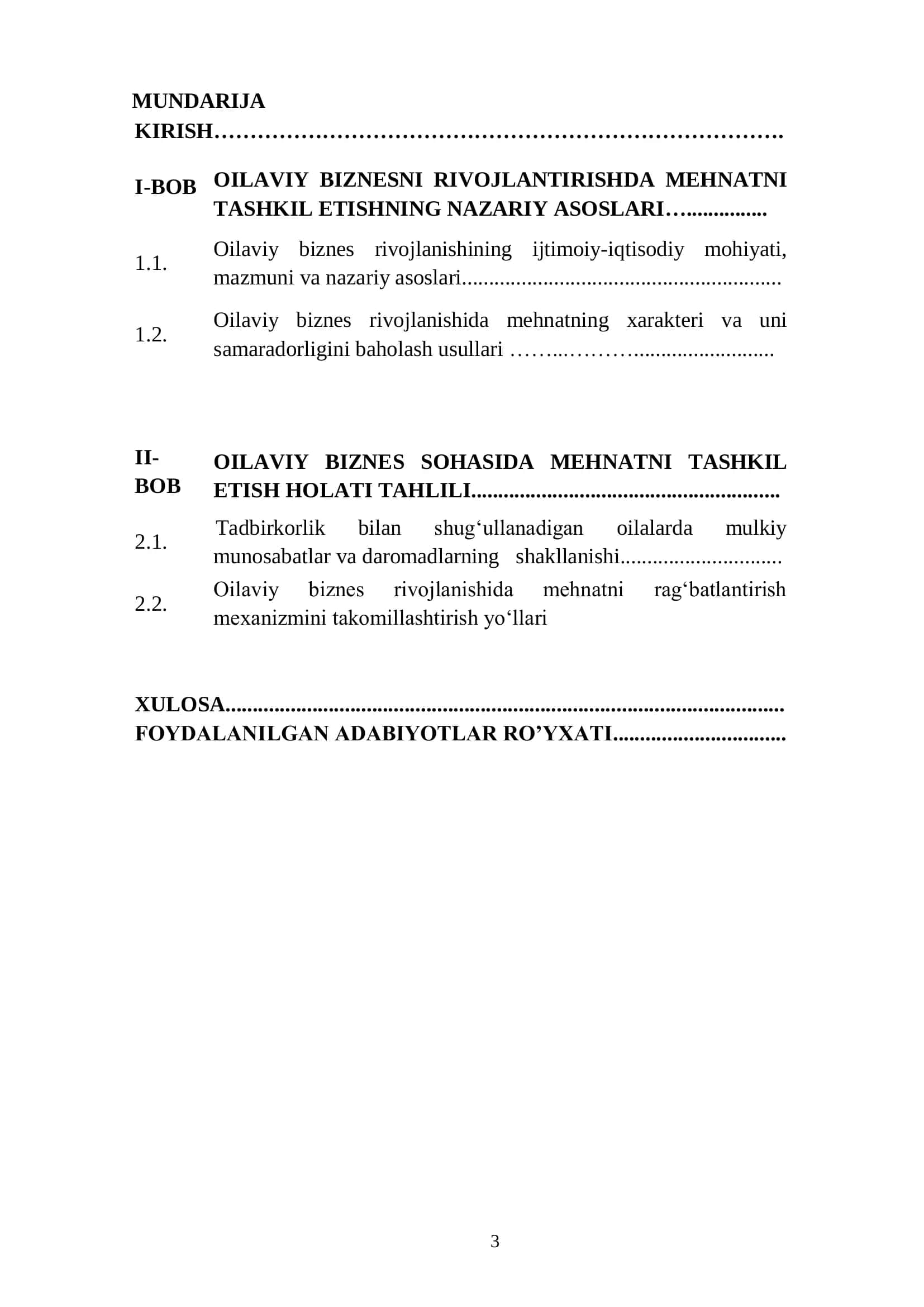 Biznes rejalashtirish fanidan KURS ISHI 2