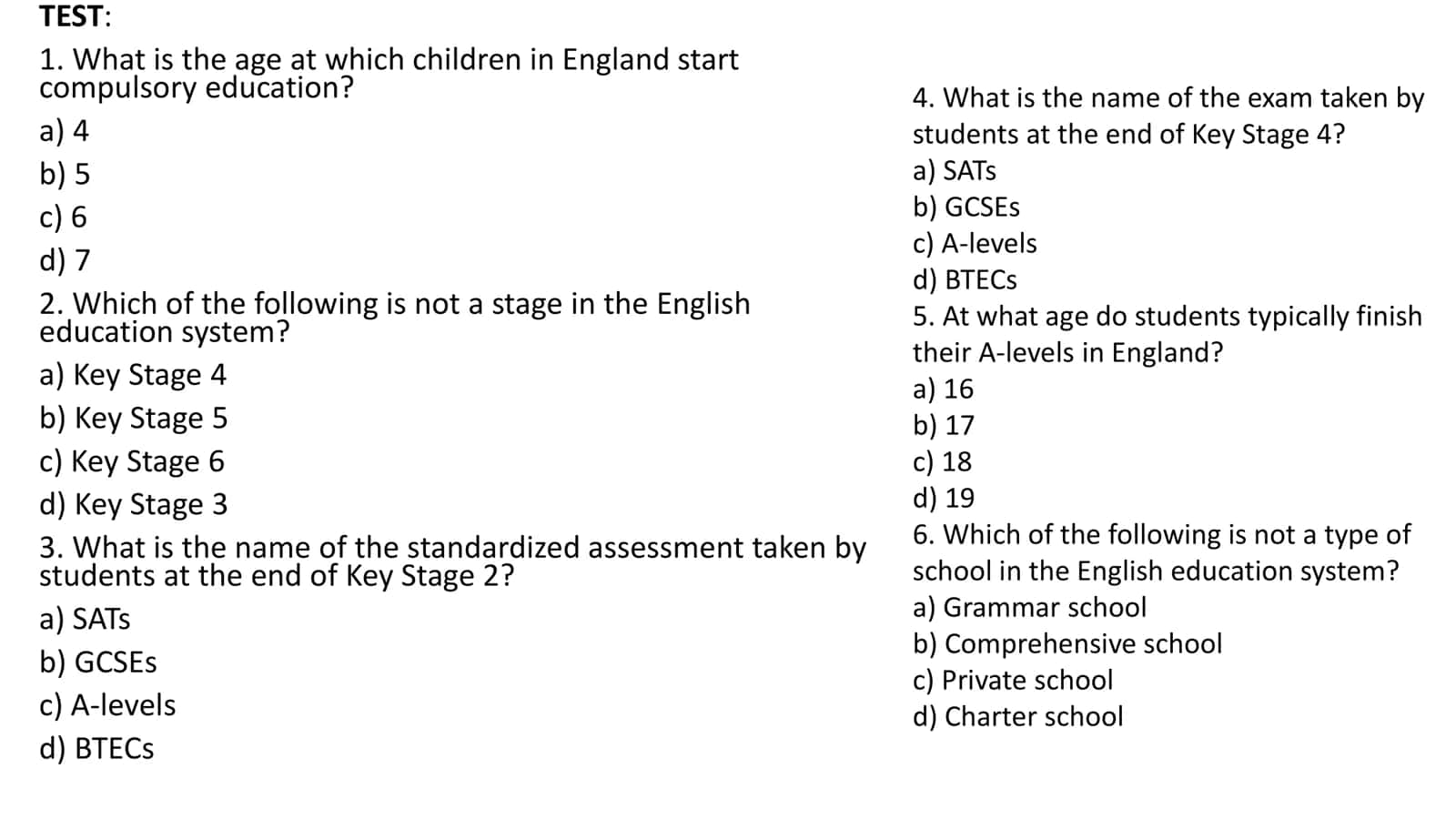 The TEST Education System of England 2