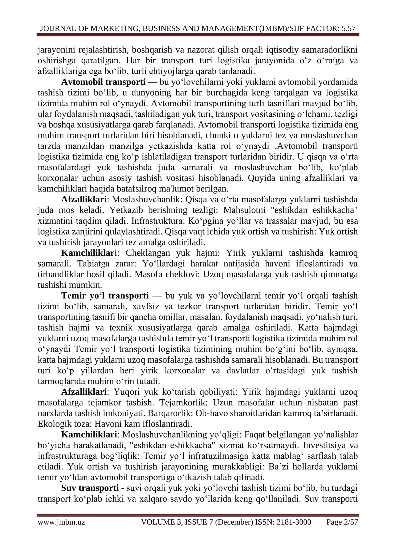 Logistika tizimlarida turli xil transport turlarining asosiy afzalliklari va kamchiliklari 2