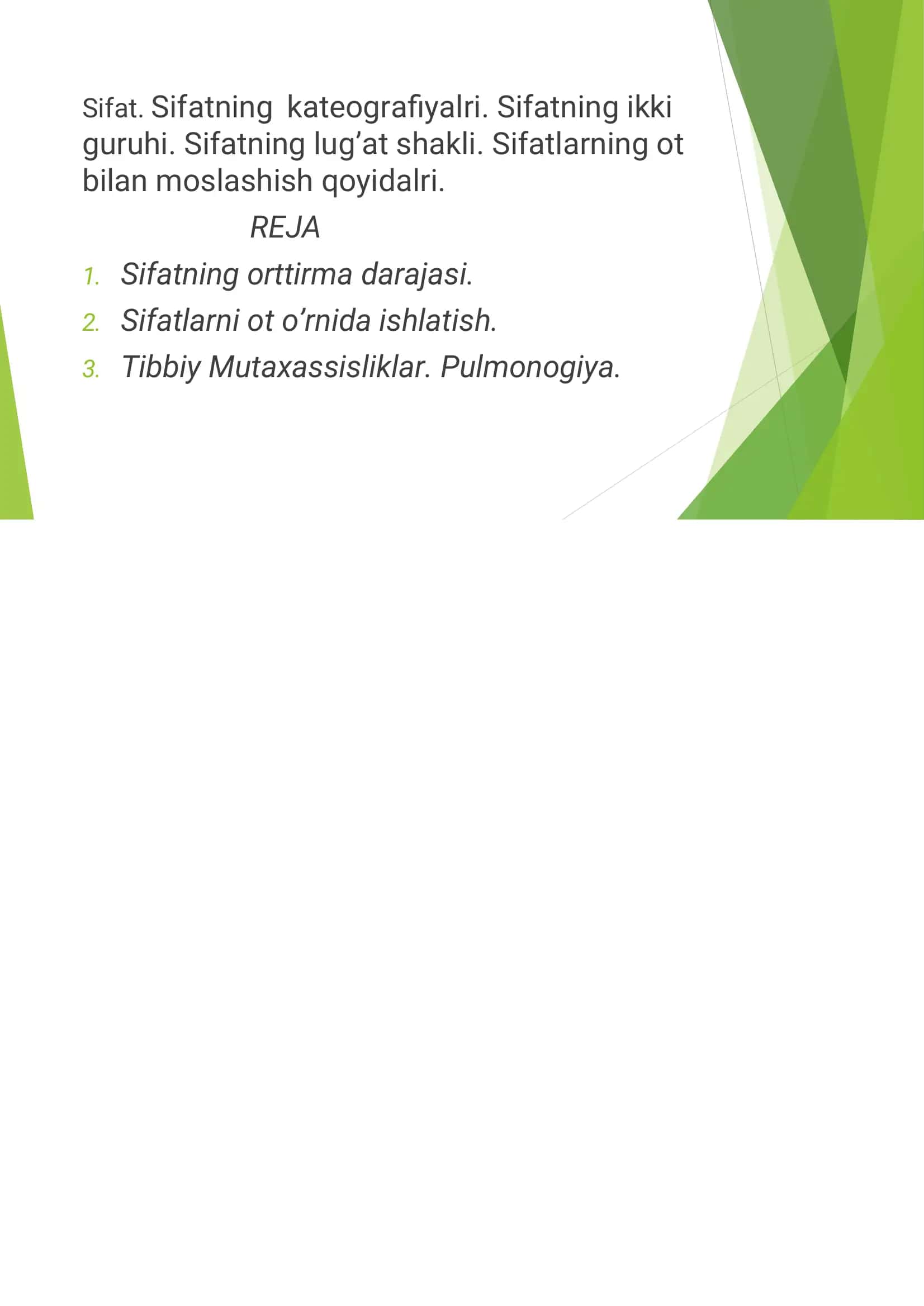 Sifat. Sifatning kateografiyalari. 2