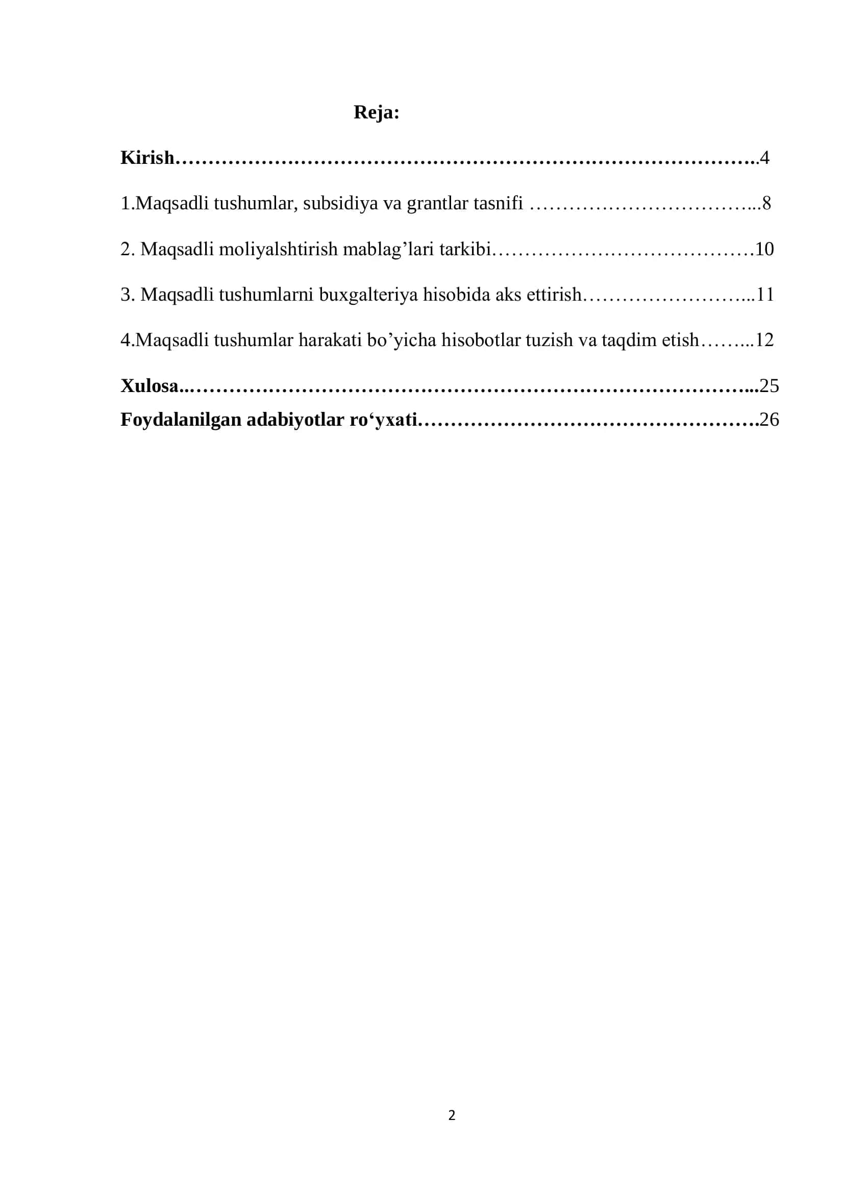 Maqsadli tushumlar, subsidiya va grantlar hisobini yuritish 2