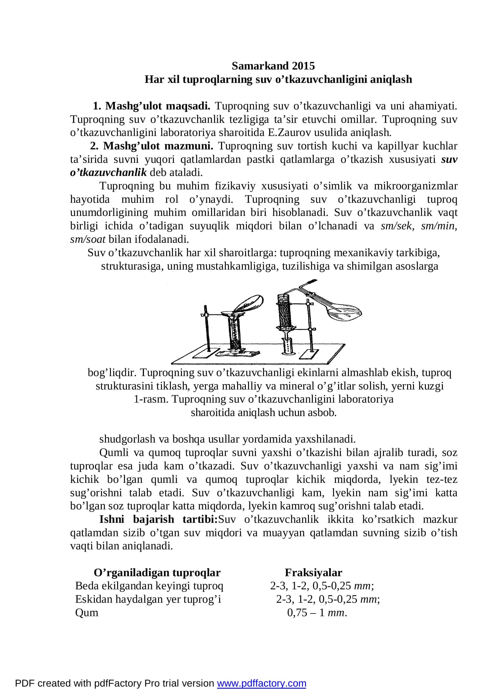 Tuproqning suv o’tkazuvchanligini aniqlash 2