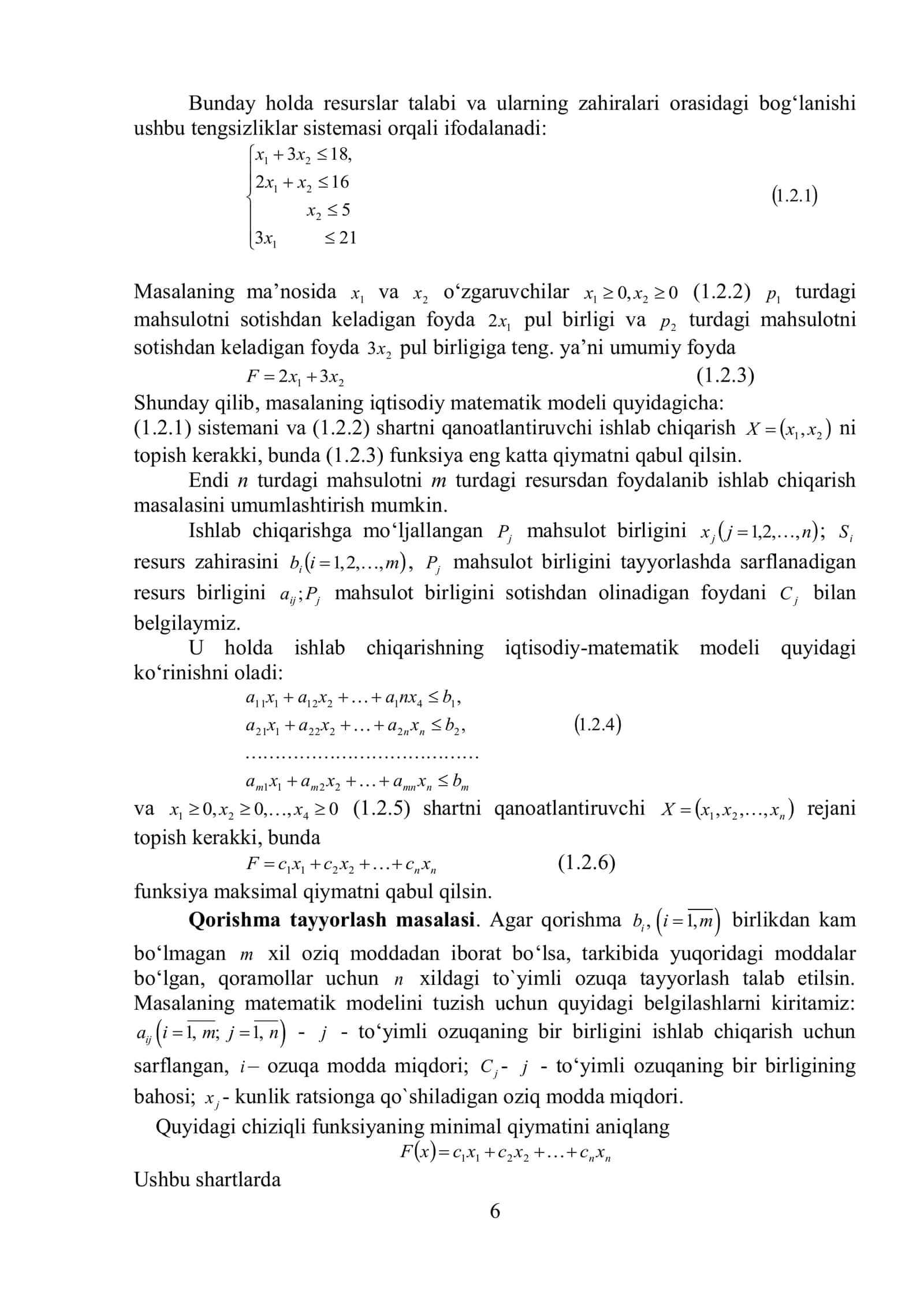 I – bob. Chiziqli programmalashtirish masalasining qo‘yilishi 2