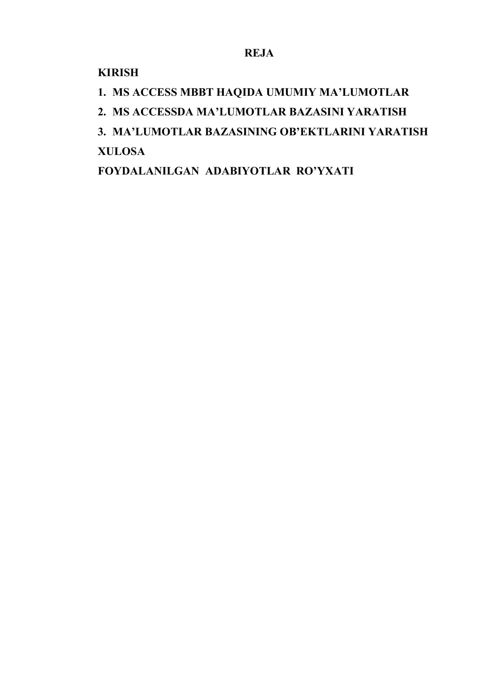 Microsoft Access dasturida ma’lumotlar bazasi bilan ishlash 2