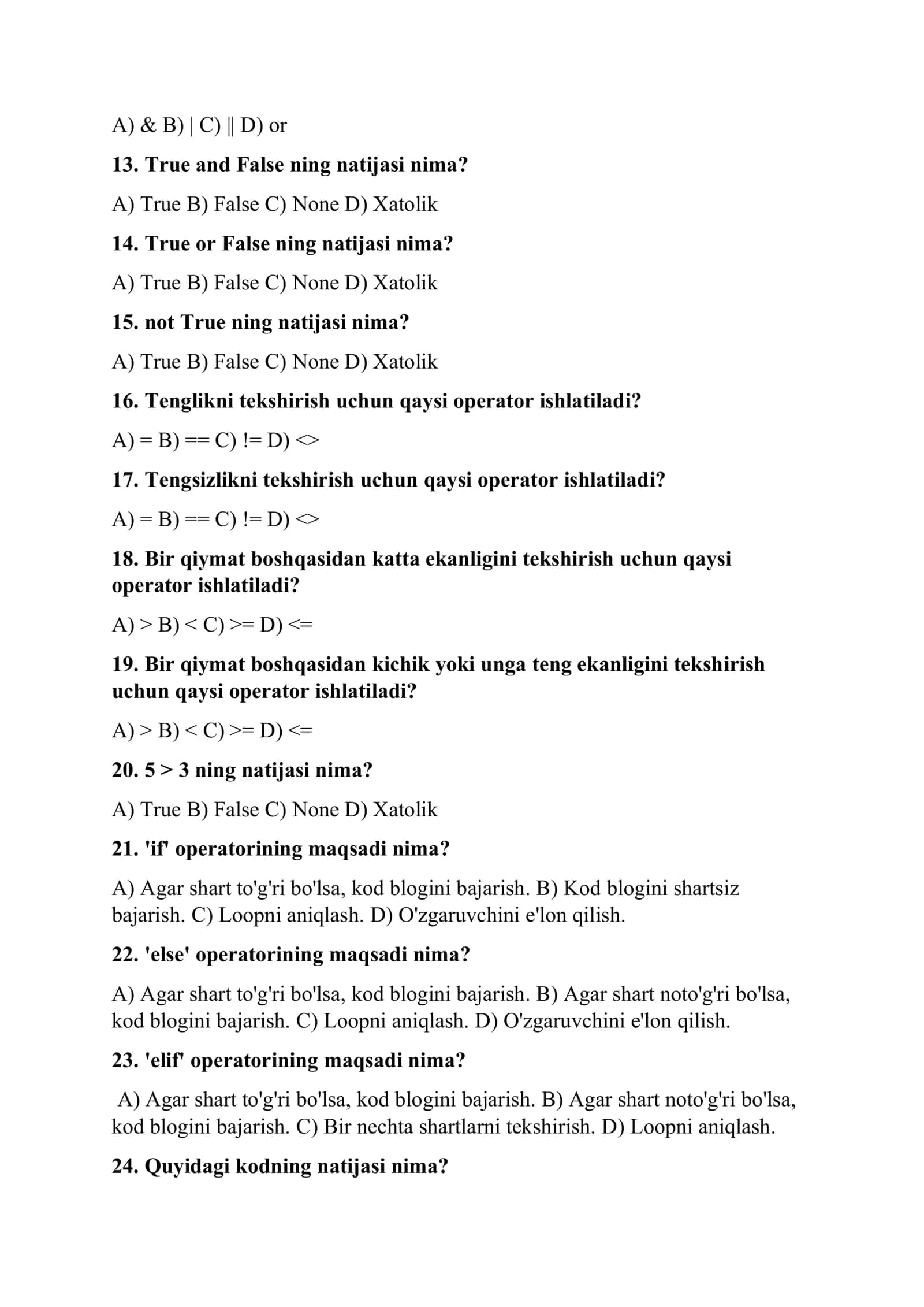 Dasturlash 1,2 dan yakuniy nazorat savollari 2