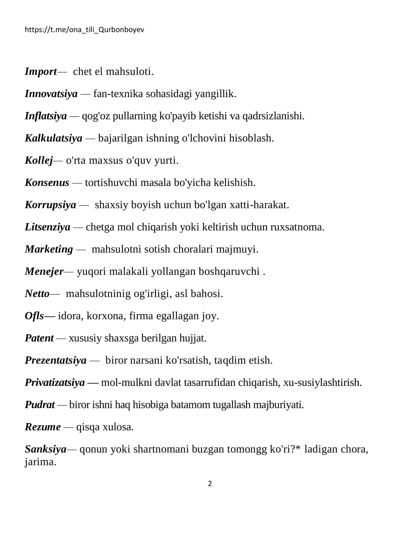 ATTESTATSIYA VA MILLIY SERTIFIKAT UCHUN KERAKLI LUG’AT 2