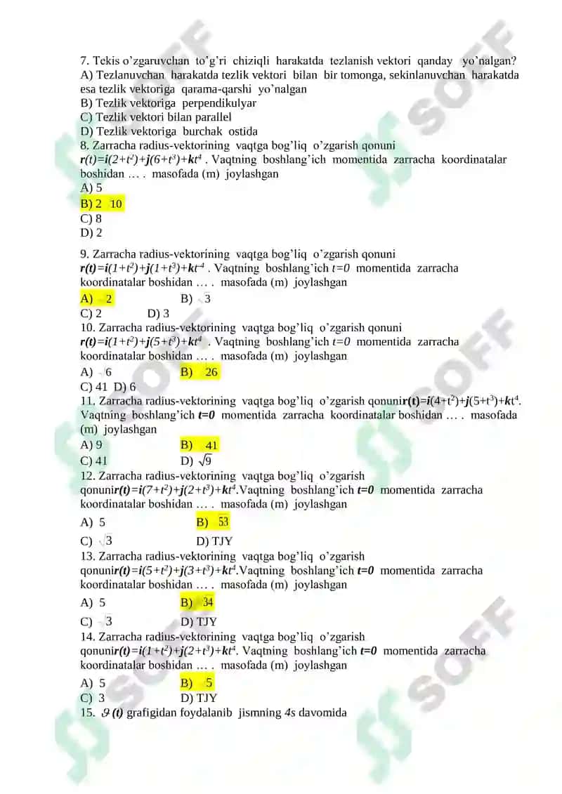 TEST SAVOLLAR fizika 2