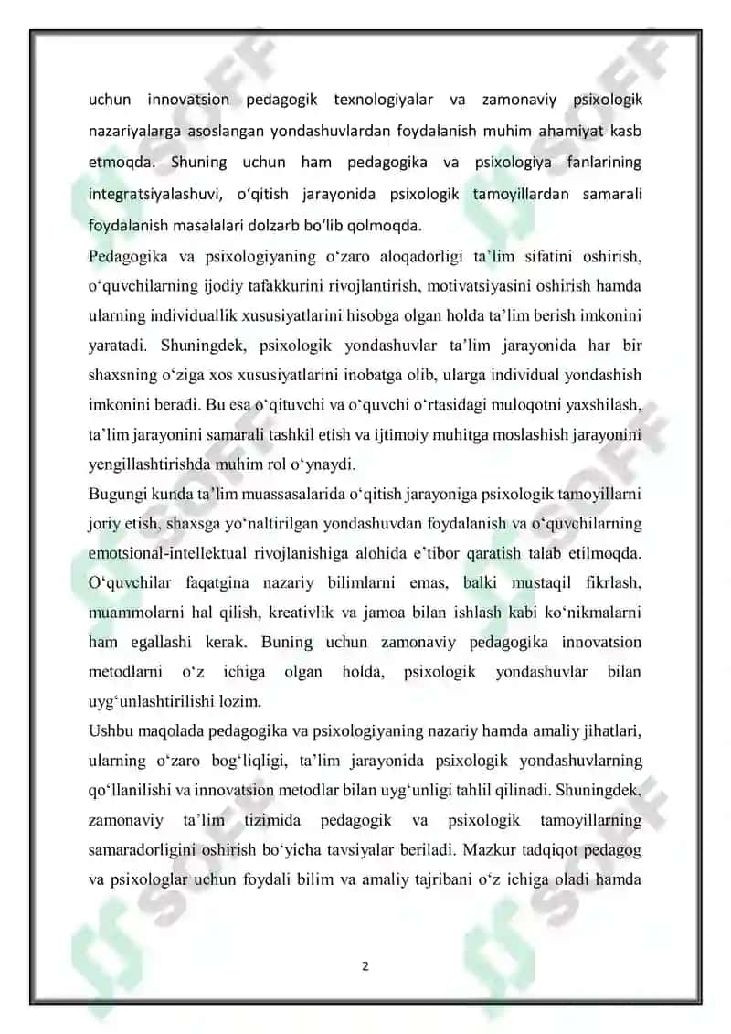 ZAMONAVIY DUNYO PEDAGOGIKA VA PSIXOLOGIYA NAZARY VA AMALIYOTI 2