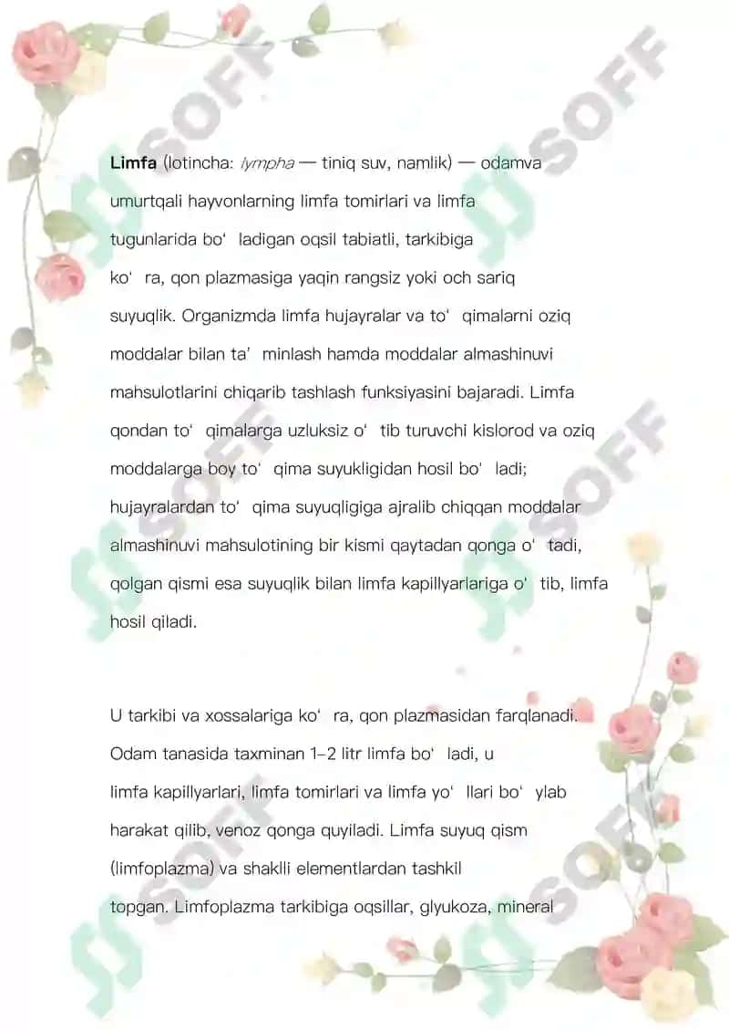 Limfa va uning harakati 2