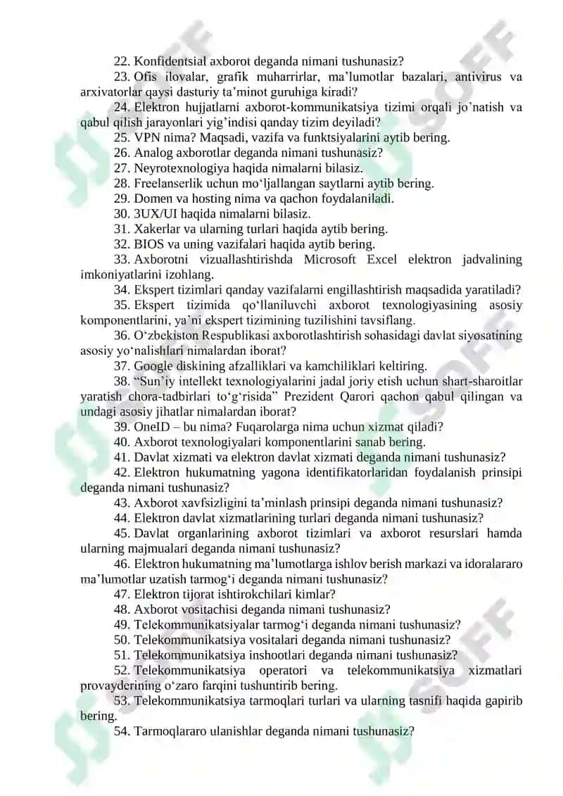 Adliya organlari va muassasalarida axborot-kommunikatsiya texnologiyalarini rivojlantirish markazi savollar toplami 2