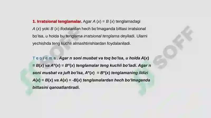 Irratsional tenglamalar va tenglamalar sistemasi 2