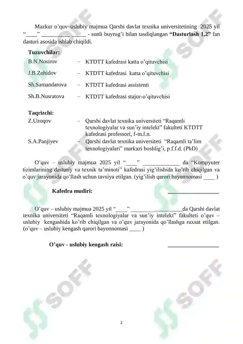 "Kompyuter tizimlarining dasturiy va texnik ta’minoti" 2
