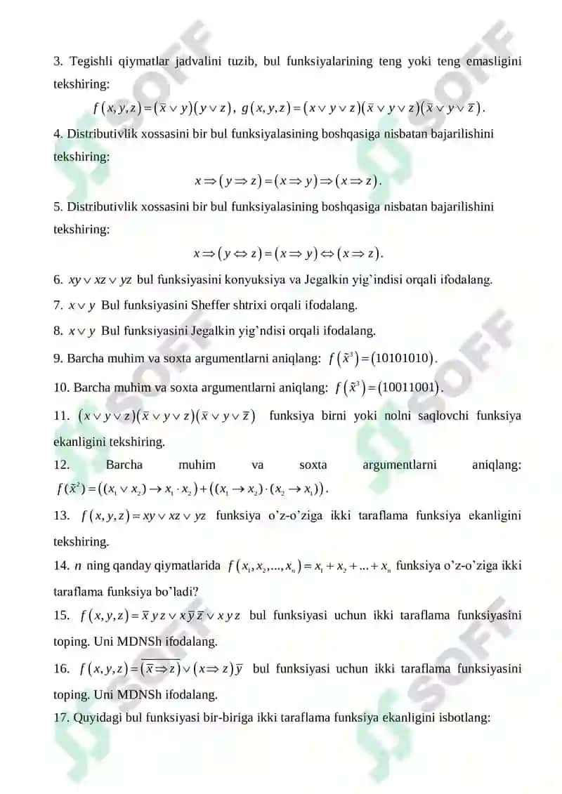 Diskret matematika va matematik mantiq fanidan Oraliq Nazorat savollari 2
