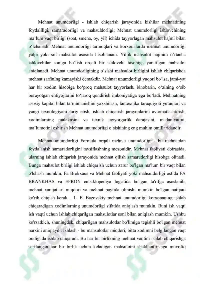 Mehnat unumdorligining darajasi va unga tasir etuvchi omillar 2