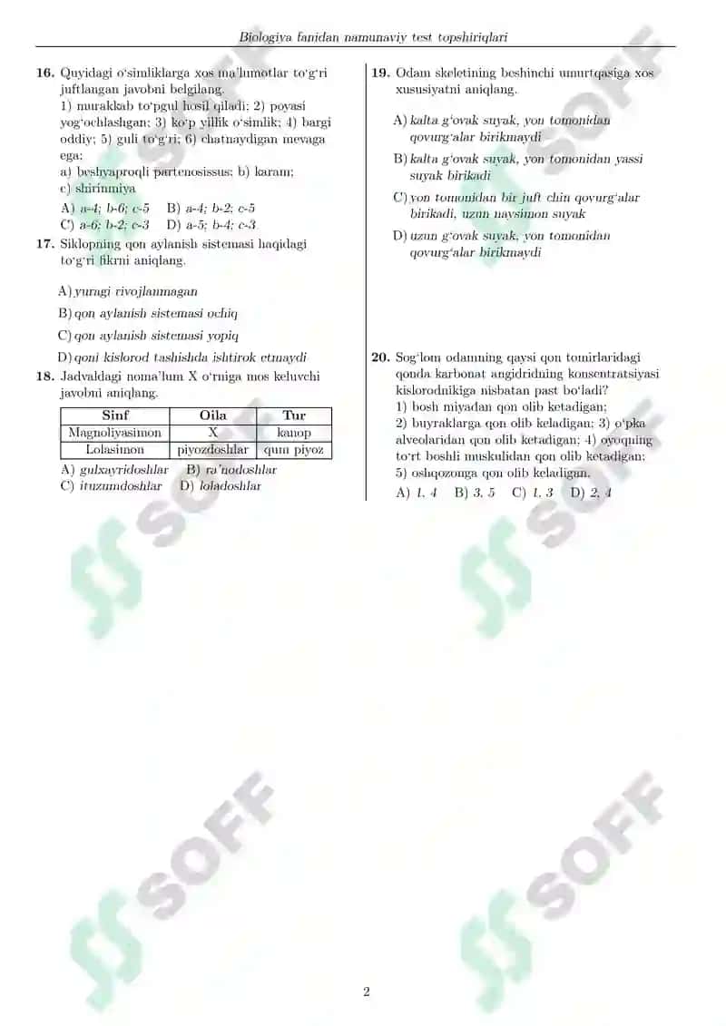 Biologiya maxsus Aralash test 2