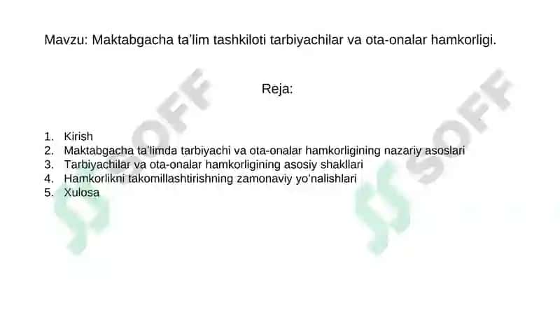 Maktabgacha ta’lim tashkiloti tarbiyachilar va ota-onalar hamkorligi 2