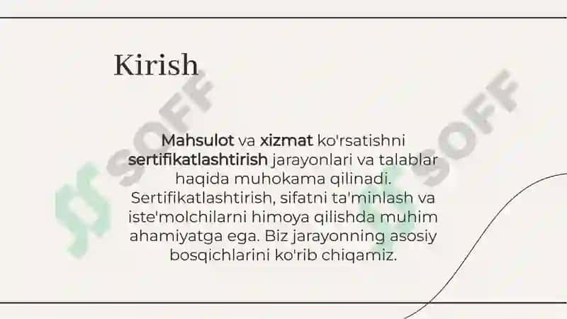 Mahsulot va xizmat ko'rsatishni sertifikatlashtirishga doir xujjatlarni rasmiylashtirish 2