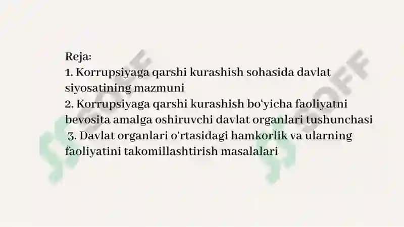 Korrupsiyaga qarshi kurashish bo‘yicha faoliyatni bevosita amalga oshiruvchi davlatorganlari tizimi. 2