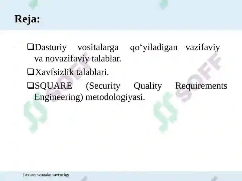 Dasturiy vositalar xavfsizligi 2