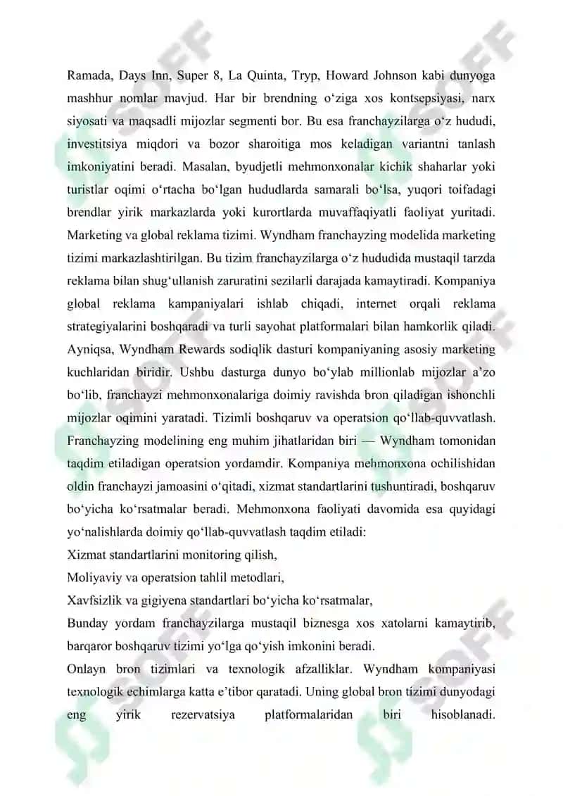 Wyndham KOMPANIYASINING FRANCHAYZING MODELI 2