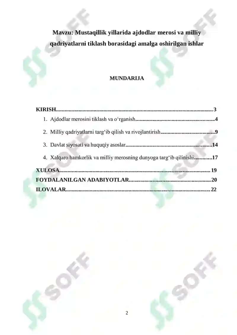 Mustaqillik yillarida ajdodlar merosi va milliy qadriyatlarni tiklash borasidagi amalga oshirilgan ishlar 2