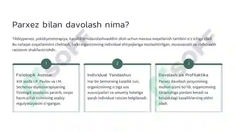 Tiibiyot Kasbiga Kirish: Parxez Stollari (Mustaqil ish) 2
