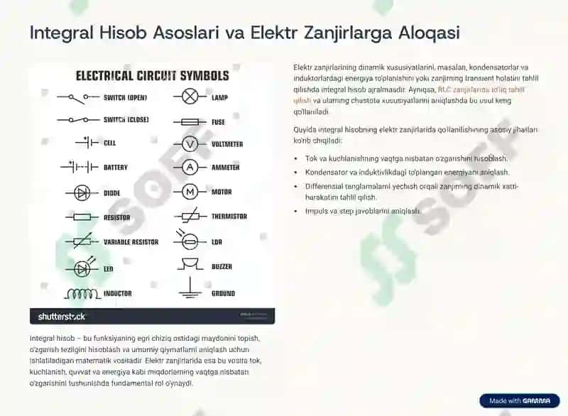 Elektr Zanjirlar Tahlilida Integral Hisob Tatbiqlari 2
