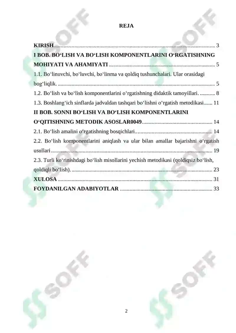 SONNI BO‘LISH VA BO‘LISH KOMPONENTLARINI O‘RGATISH METODIKASI 2